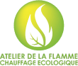 Logo magasin de chauffage, l'atelier de la flamme chauffage écologique